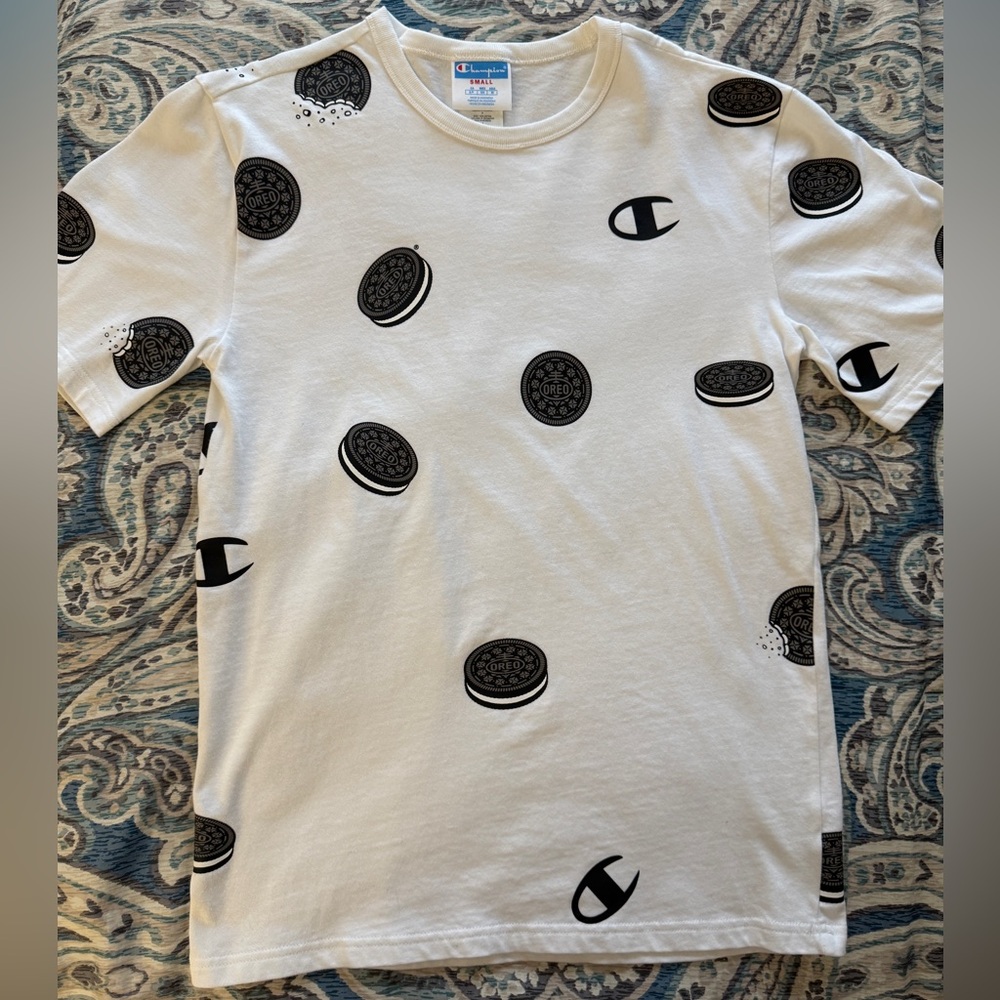 Champion Oreo Print White T-Shirt Size Small